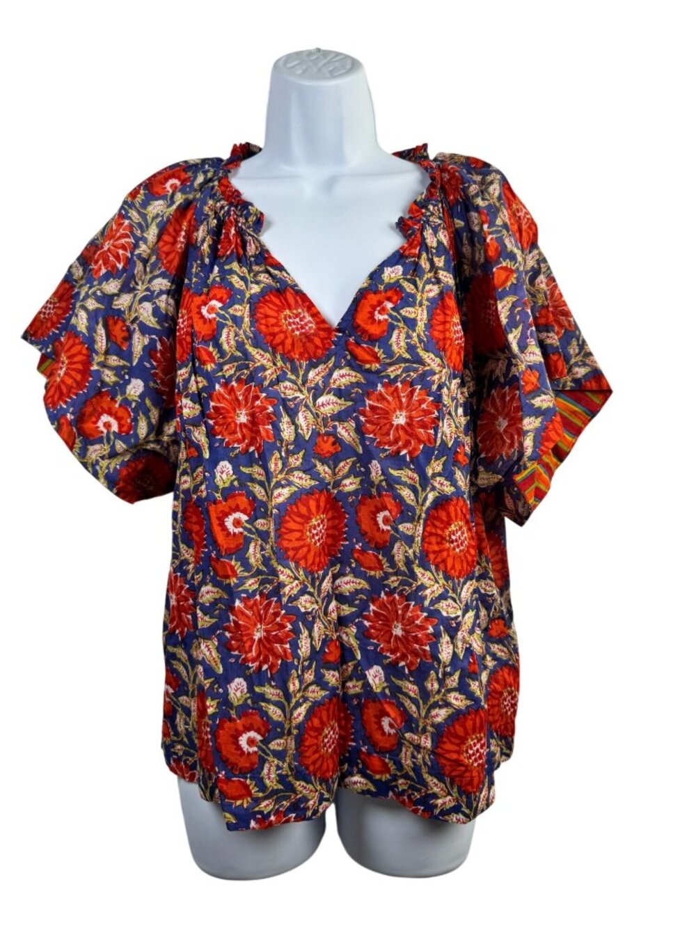 Velvet By Graham & Spencer Floral Bohemian Blouse Large Multicolor Cotton Lightw